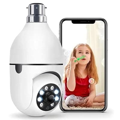 TP PLUS 3MP HD Smart Wi-Fi CCTV Home Security Camera 360° with Pan Tilt Bulb Camera View & Talk 128GB SD Card Support (Not Included) for Office Monitoring (Light Camera2)