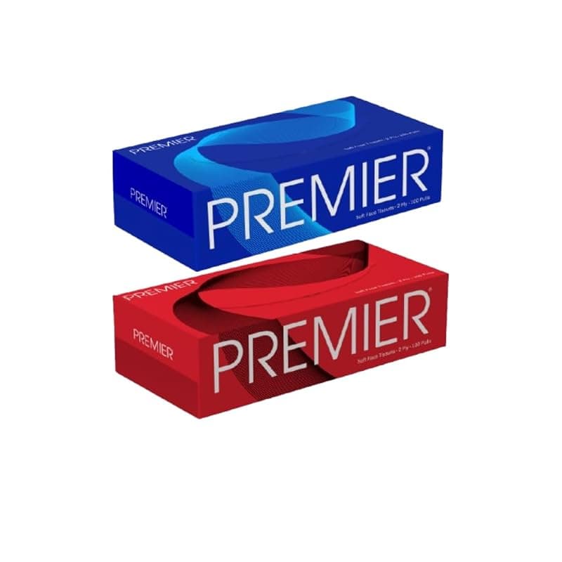 Premier 2-Ply Box Face Tissue Papers – 100 Pulls per Box (Pack of 2, 200 Pulls, 400 Sheets) – Soft &amp; Absorbent Facial Tissues for Home, Office, Car &amp; Travel
