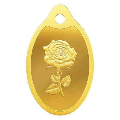 MMTC PAMP 24K 999.9 Purest Rose Engraved Gold Pendant, 2 Gram gold bar &amp; coin, LBMA Certified