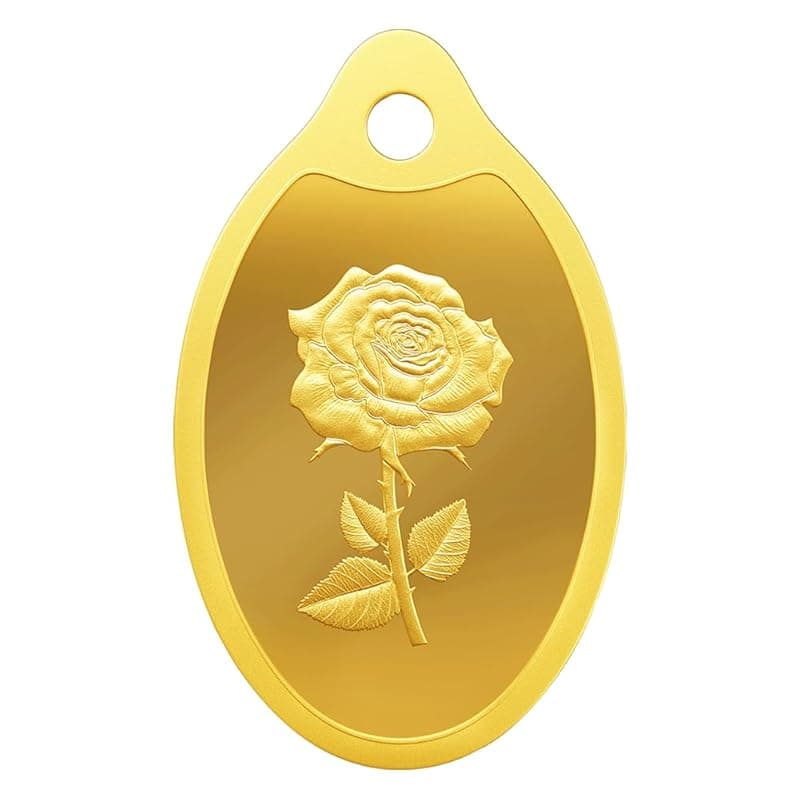 MMTC PAMP 24K 999.9 Purest Rose Engraved Gold Pendant, 2 Gram gold bar &amp; coin, LBMA Certified