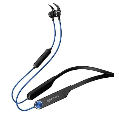 amazon basics in-Ear Wireless Neckband with Mic | Upto 100 Hours Playback | ENC Noise Cancellation | Quick Charge | Low Latency Gaming Mode | Built-in Mic &amp; Voice Assistant | BT v5.4 | Blue