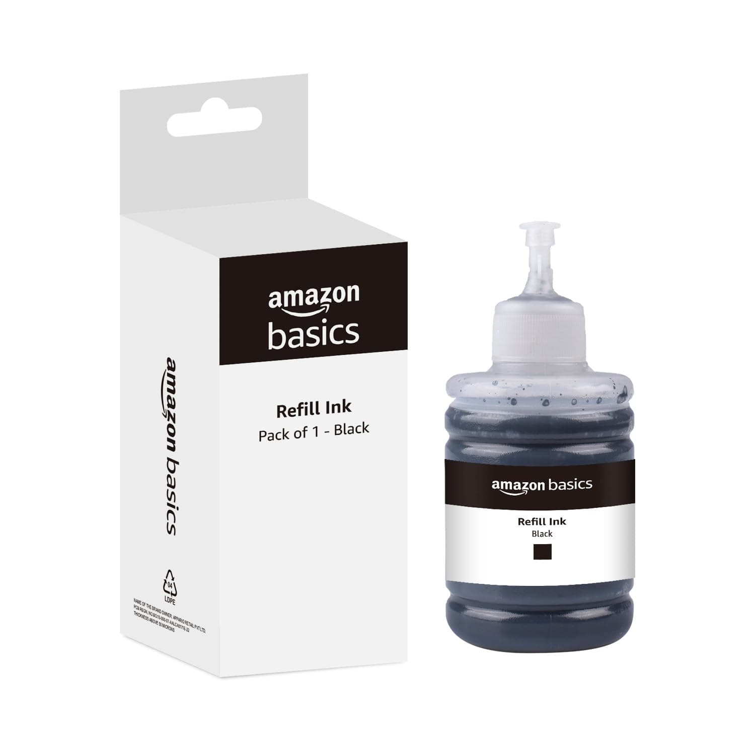 amazon basics T7741 Refill Ink Bottle | Compatible with Epson M100/M105/M200/M205/L605/L655/L1455 Printers | Leak-Proof (Black)