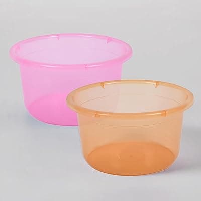 Kuber Industries Pack of 2 Bath Tub | Multipurpose Bath Tub | Tub for Bathroom-Feeding Pan-Washing Clothes | Washing Tub | Bathing Bathroom Tub | 25 LTR | Transparent | Pink & Orange