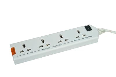 Havells 4 Way Extension Board With Surge &amp; Spike Protection|For Power Requirements Up To 1440W |1.5 Mtr ISI Certified Copper Wire| LED Indicator | Rating -6A, 240V | Home &amp; Office Use, 10 Volts