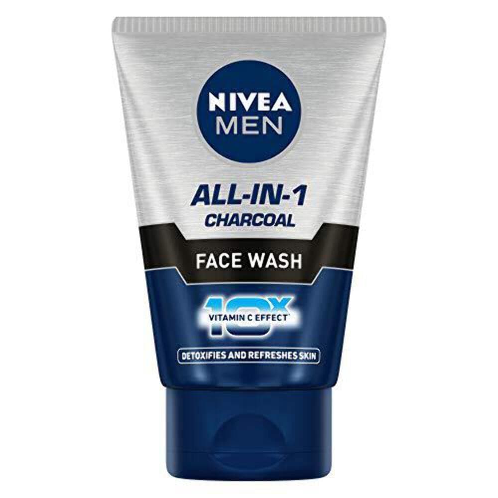 NIVEA MEN All in 1 Charcoal Face Wash 100 g | With Charcoal, Mulethi & Mint for complete detox in Summer | 10 X Vitamin C Effect for Radiant Skin | For detoxified and refreshed skin