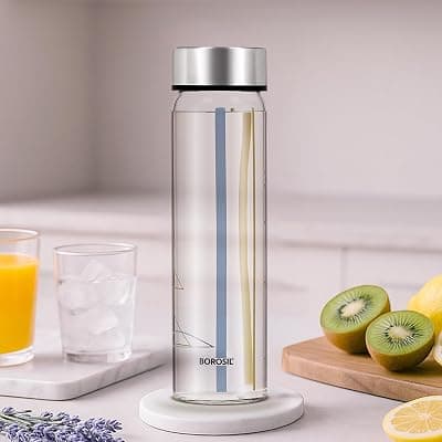 Borosil Artisan Series 550 ml Wide Mouth Glass Bottle with Metal Lid | 100% Borosilicate, Fridge Safe, Leakproof, Easy to Carry | Store Water, Lassi, Juice, Smoothies | Dishwasher Safe (Sintra)