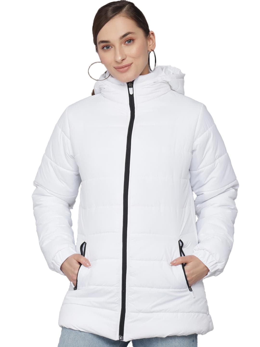 KOTTY Women Nylon Full Sleeve Solid Long Length Puffer Jacket