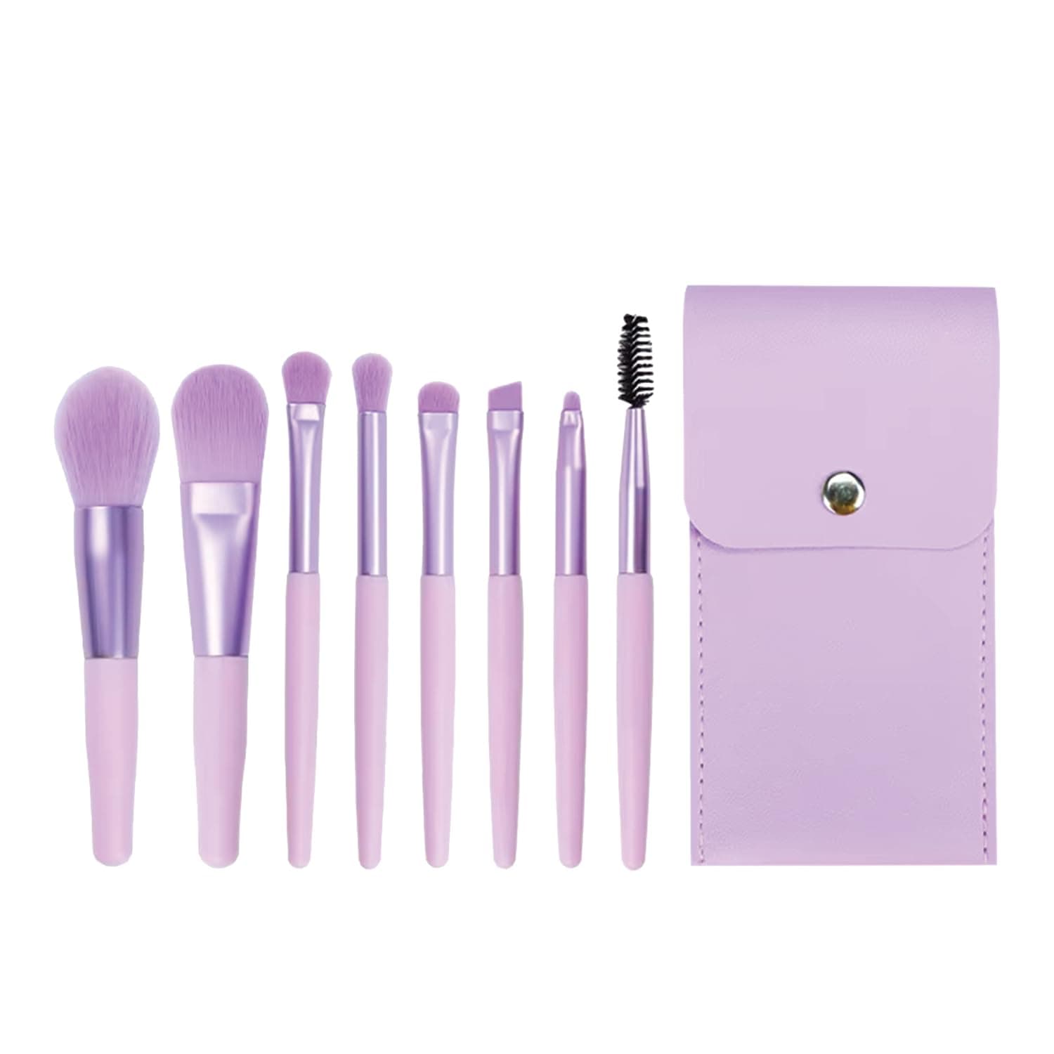 TEMPERIA (Pack of 8) Small Size Makeup Brush Set - Soft Bristles Make Up Brushes Sets Kit for Foundation, Concealers, Eyeshadow, Blush, Compact Face Powder, Highlighter, Contour, Blending Eye Liner - With Pouch (Random Colors)
