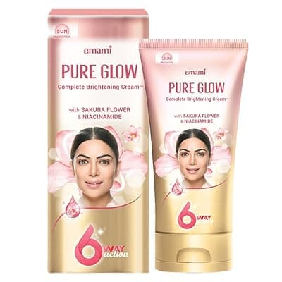 Emami Pure Glow Complete Brightening Cream 50g | with Japanese Sakura Flower &amp; Niacinamide for 2X Brightness &amp; +50% Moisturisation | Mineral-Oil Free, Paraben-Free