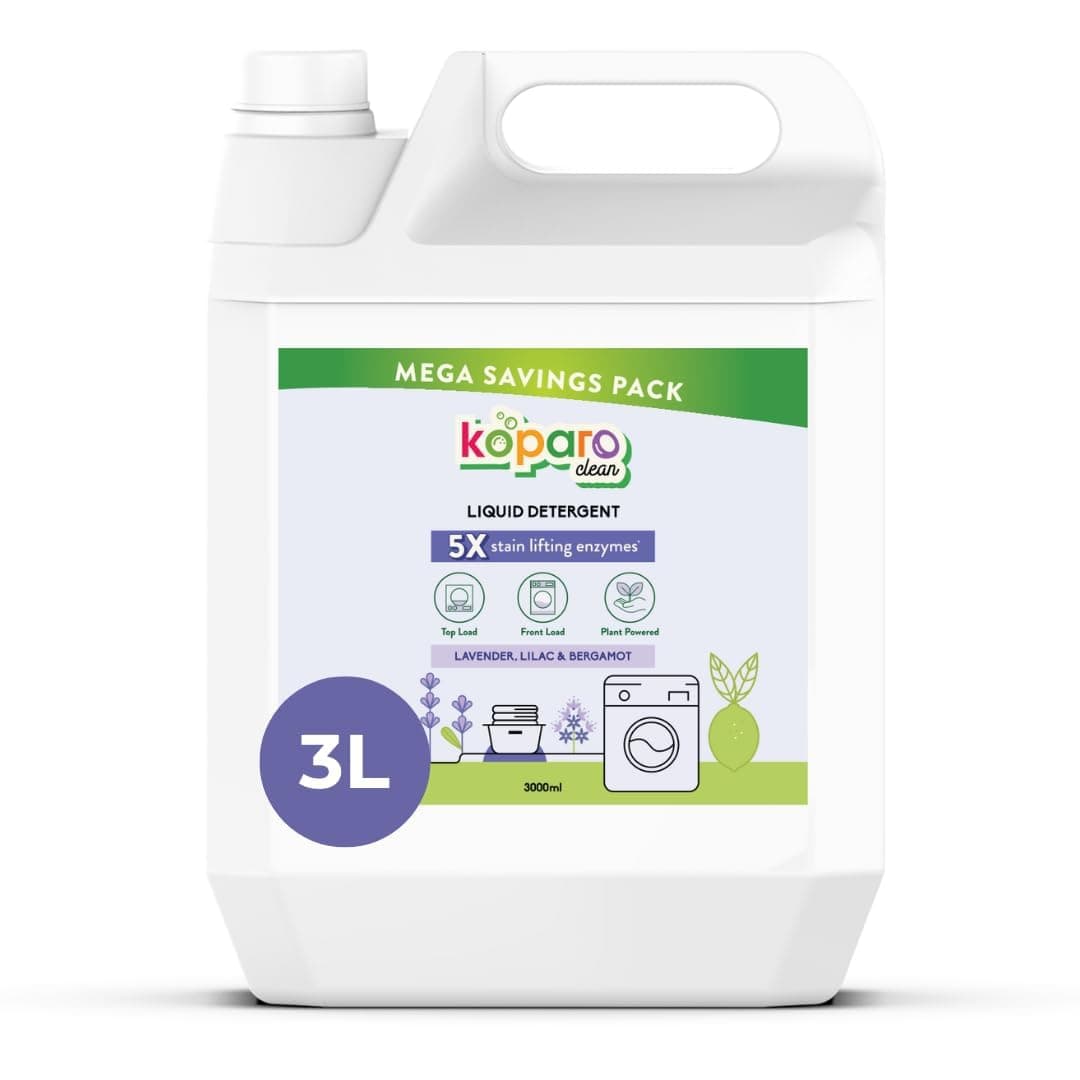 Koparo Liquid Detergent | 3 Litre | Top Load & Front Load Washing Machine Liquid Detergent | Organic Bio-Enzymes Laundry Detergent | Tough on Stains, Safe for Kids & Sensitive Skin | Lavender