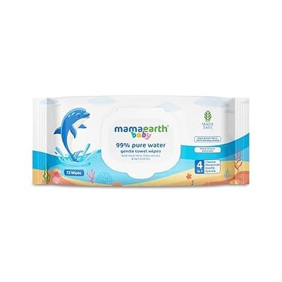Mamaearth Baby 99% Pure Water Gentle Towel Wipes-72pcs|Made Safe Approved|4-In-1 Benefits-Cleanses,Moisturizes, Soothes & Hydrates Skin|Extra Thick|Extra Soft|Fragrance-Free|Parabens-Free|Alcohol-Free