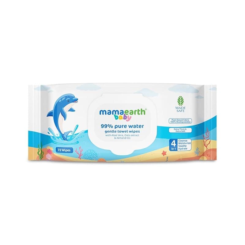 Mamaearth Baby 99% Pure Water Gentle Towel Wipes-72pcs|Made Safe Approved|4-In-1 Benefits-Cleanses,Moisturizes, Soothes & Hydrates Skin|Extra Thick|Extra Soft|Fragrance-Free|Parabens-Free|Alcohol-Free