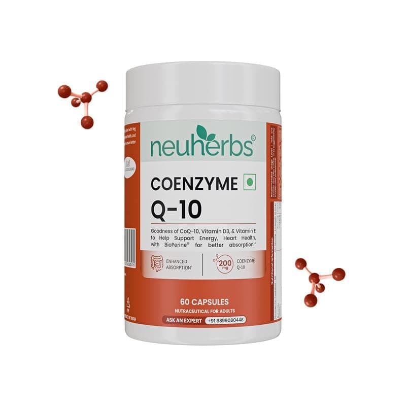 Neuherbs Coenzyme Q10 (200mg) | With Vitamin D3 & E to Support Energy, Heart Health & Reduce Stress | 100% Vegetarian - 60 Capsules
