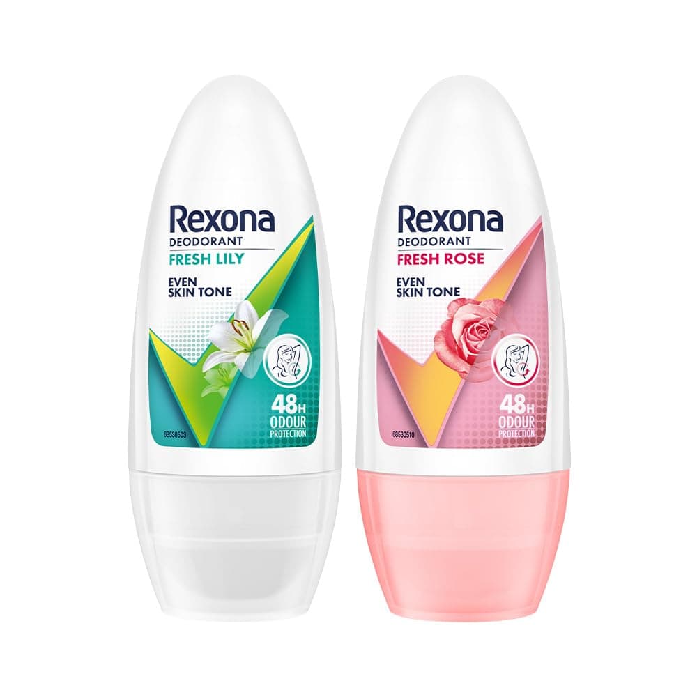 Rexona Roll-On Deodorant Combo for Women | Fresh Lily (50ML) & Fresh Rose Even Skin Tone Underarm Roll on (50ML) | 72H Odour Protection | (Combo of 2)