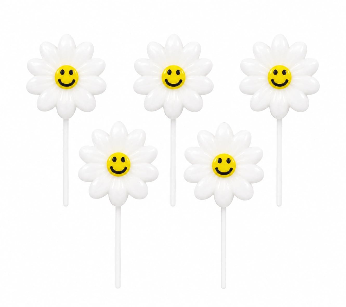 TREND N ART Smiley Flower Birthday Candles for Cake Decoration, Pack of 5, Flower Shape Decorative Cake Candles, Natural Wax Party Candles for Birthday, Anniversary, Baby Shower & Celebration (White)