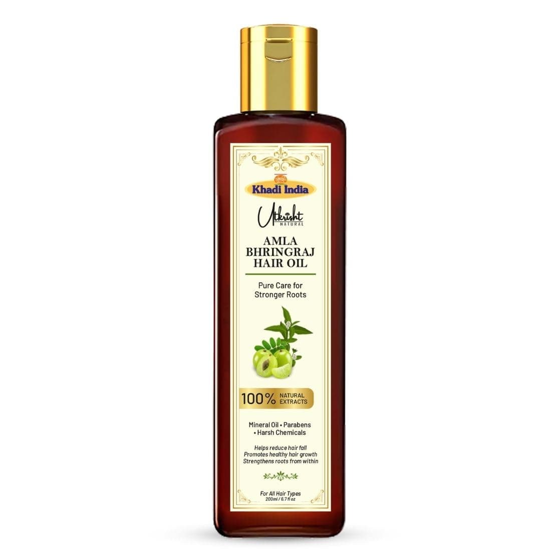 Khadi Utkrisht Amla Bhringraj Hair Oil for Hair Growth & Hair Fall Control | Ayurvedic Herbal Oil for Strong, Thick & Healthy Hair | Suitable For All Hair Types- 200ML