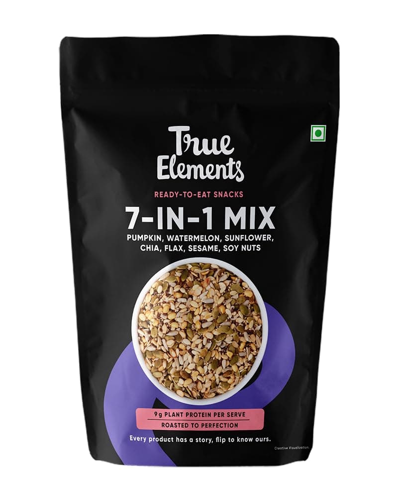 True Elements Seeds Mix - 7 in 1 Super Seeds & Nut Mix 500g - (Roasted Pumpkin, Watermelon, Sunflower, Flax | Sesame | Chia and Soynuts) - Diet Snacks