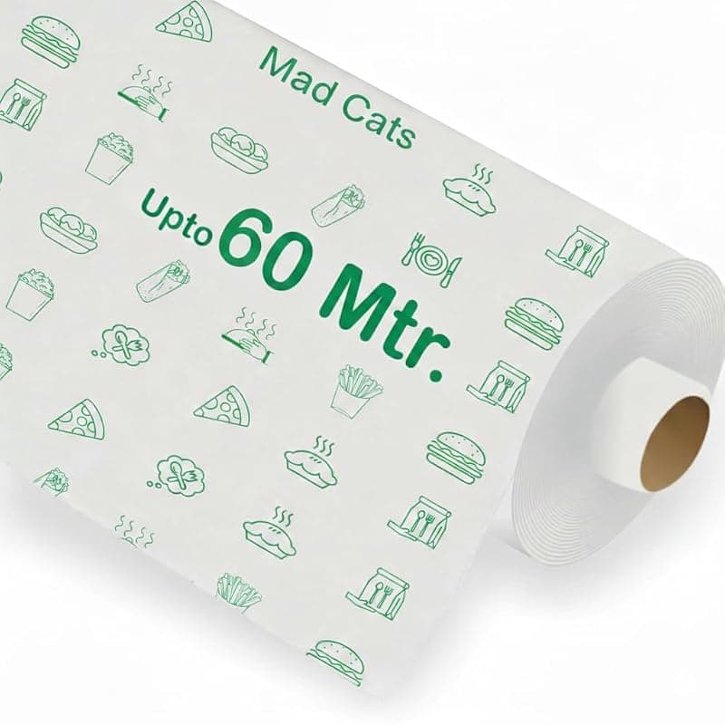 Mad Cat 60 Meters Food Wrapping Paper Roll - Premium Non-Stick Butter Wrapping, Re-Heatable Non Stick Paper, Parchment Paper