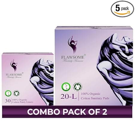 Flawsome 100% Organic Sanitary Pads | High Absorption | Cotton Sanitary Pads | Soft and Rash Free | Toxin-Free (Liner -30 Pads-20, L)