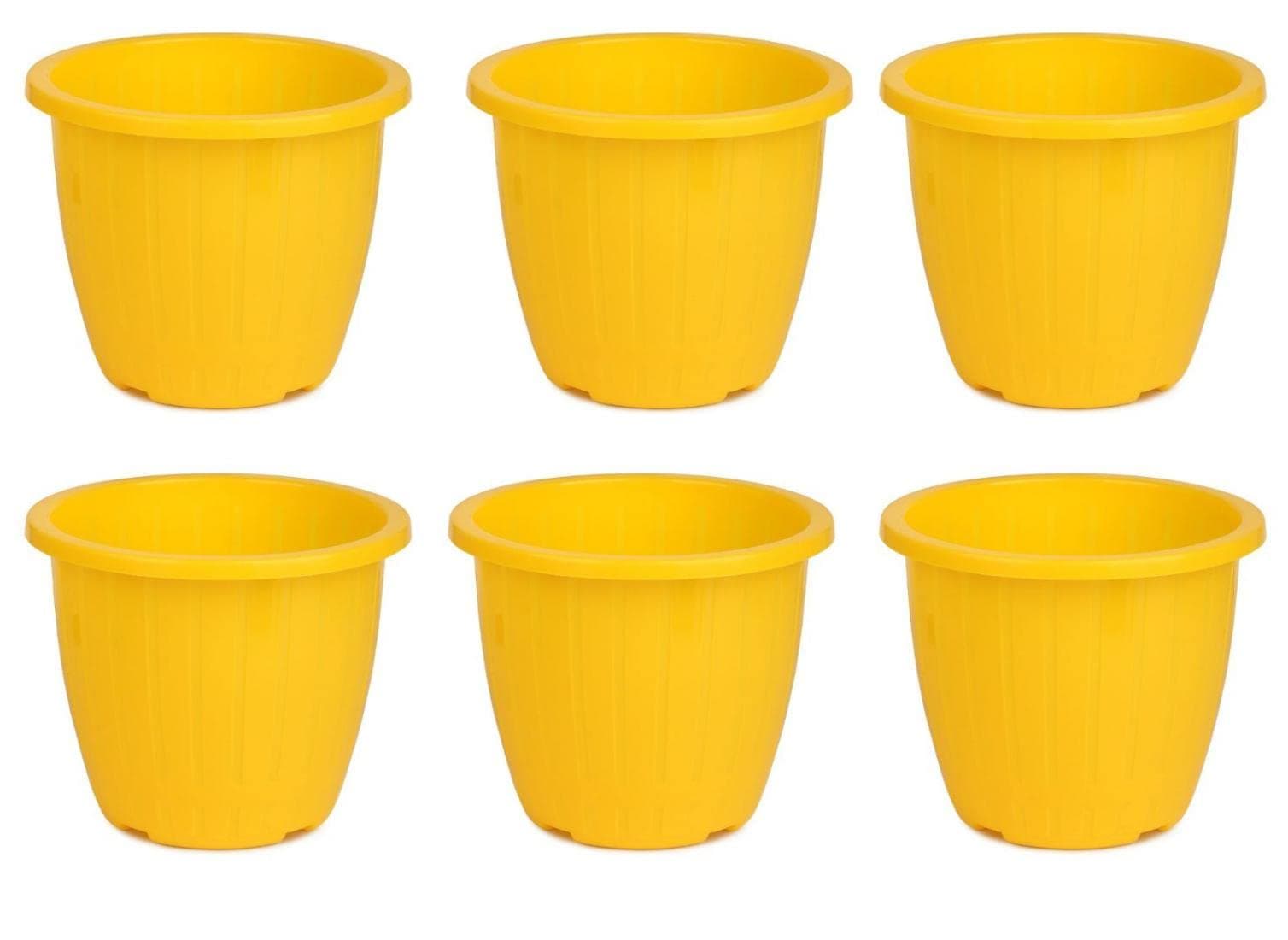 GTB Set of 6 Duro Flower Pot 8 inches for Gardening,Indoor/Outdoor Planter (Yellow)