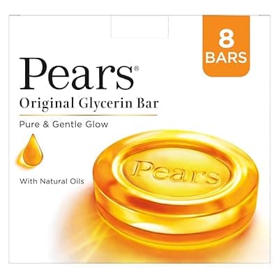 Pears Pure &amp; Gentle Bathing Soap Bar 125 g (Combo Pack of 8) Moisturizing Glycerin Soap for Soft|| Glowing Skin &amp; Body - Paraben Free|| For Men &amp; Women