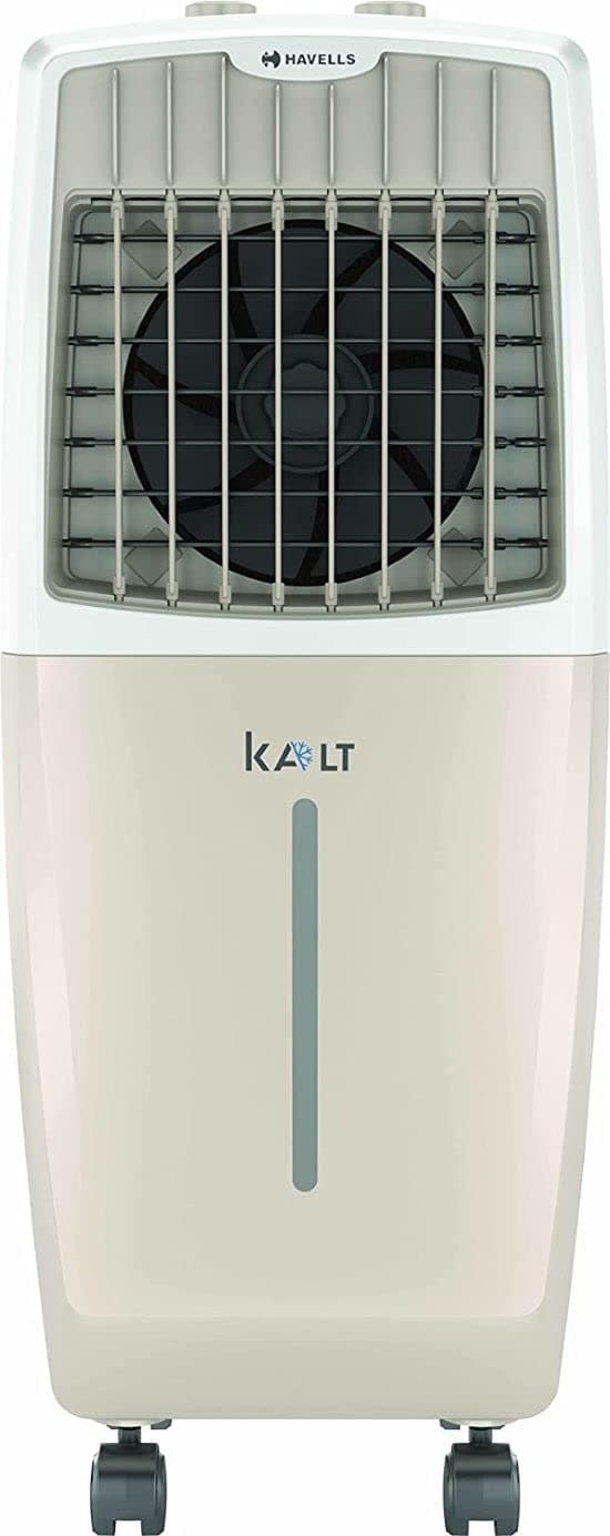 Havells Kalt 24L Personal Air Cooler for home | Powerful Air Delivery | Low Noise, Knob Panel | Everlast Pump | 4 Way Air Deflection | High Density Honeycomb Pads | Heavy Duty (White/Champagne Gold)
