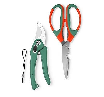 Multipurpose Gardening Scissors & Green Pruner Set of 2– Heavy Duty Garden Shears with Stainless Steel Blades and Soft Grip Handles for Pruning, Trimming, Harvesting, and Plant Care (GTK)
