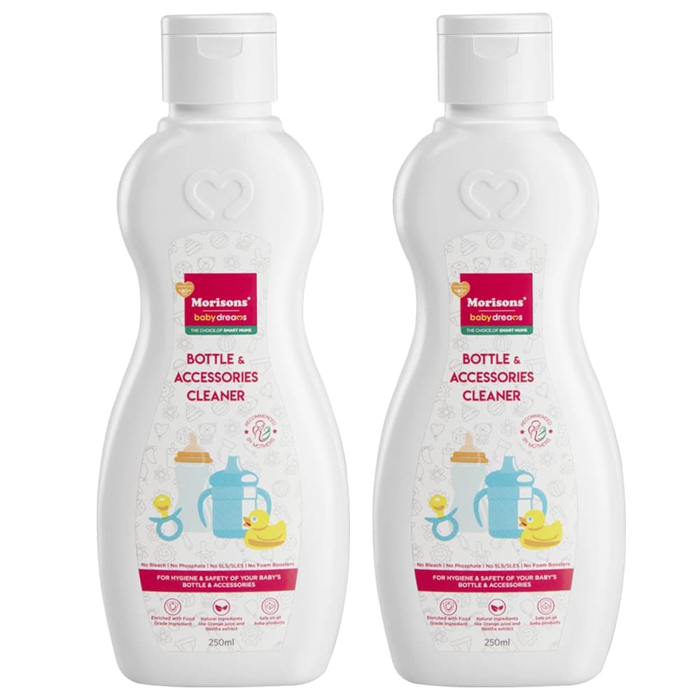 Morisons Baby Dreams Feeding Bottle & Accessory Cleaner | Anti-Bacterial | Safe for Babies | Kills Germs | Leaves no Residue| Made with Natural Ingredients | 250ml Pack of 2