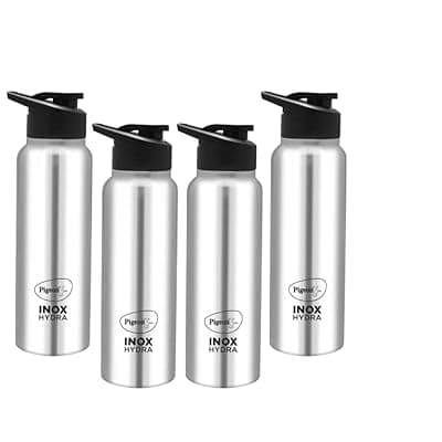 Pigeon by Stovekraft Inox hydra 700ml pack of 4 Stainless Steel Drinking Water Bottle 700ml Flipper Cap - Silver (1 year Warranty)
