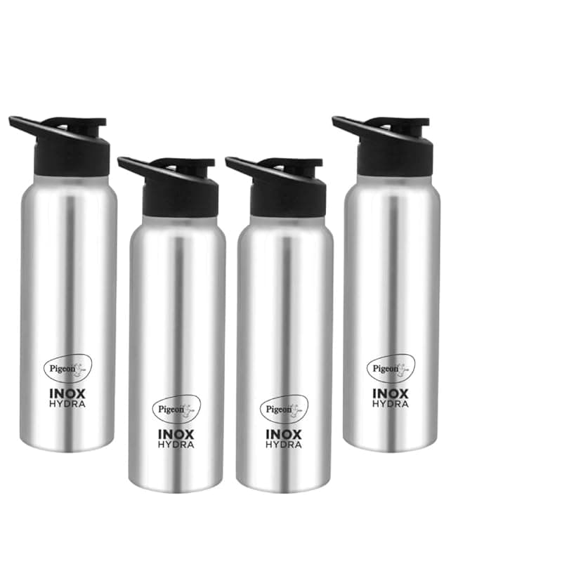 Pigeon by Stovekraft Inox hydra 700ml pack of 4 Stainless Steel Drinking Water Bottle 700ml Flipper Cap - Silver (1 year Warranty)