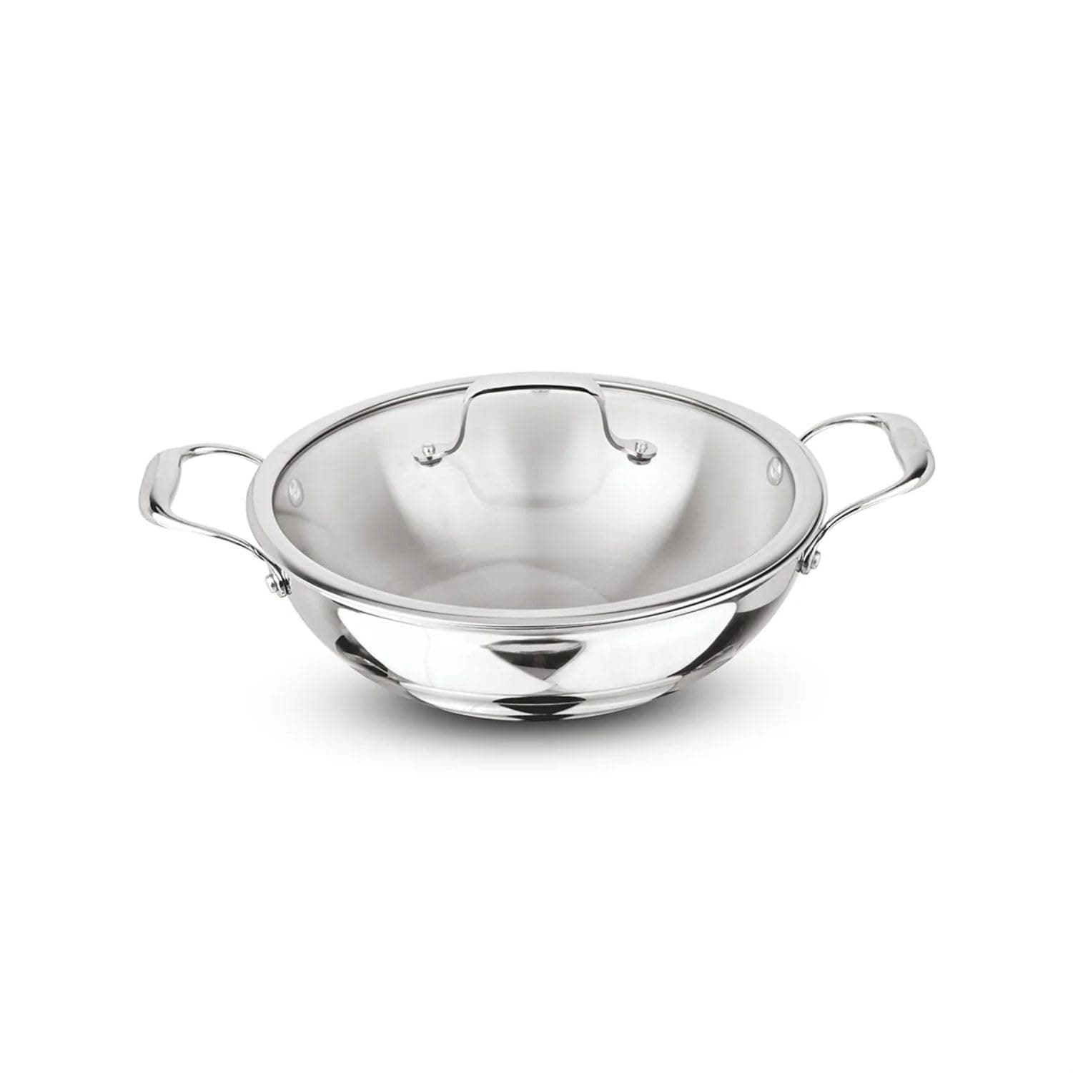 Signoraware Artista Tri Ply Stainless Steel Shallow Kadhai 26cm with Glass Lid | Induction & Gas Compatible | Durable | Ideal for Stir Frying & Sauteing | Best for Curry & Gravies (4 LTR | Steel)