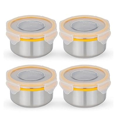STEELLOCK Stainless Steel Airtight Container with Lid | Leakproof, BPA-Free | Multipurpose Food Storage Containers/Tiffin/Dabba for Office, School & Kitchen | SL-1201-set of 4, 280ml each, Yellow
