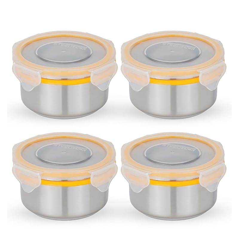 STEELLOCK Stainless Steel Airtight Container with Lid | Leakproof, BPA-Free | Multipurpose Food Storage Containers/Tiffin/Dabba for Office, School & Kitchen | SL-1201-set of 4, 280ml each, Yellow