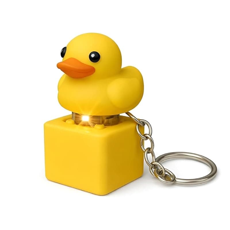 Duck Keychain Light with LED, Yellow Duck Keyring Toy with Sound and Light, Plastic Duck Key Holder