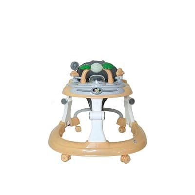 BeyBee Firstwalk Premium Musical &amp; Height Adjustable Baby Walker with Parental Handle, 2 Level Height Bar| Recreational Toy bar Contains Piano with Glowing Notes &amp; Toys| 9-24 Months Kids Walker|Peach