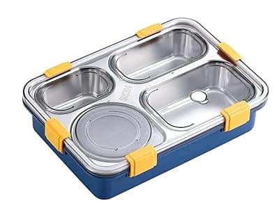 Dynore Stainless Steel 4 Compartment BPA Free Leak Proof Lunch Box with Spoon, Tiffin Box for School, Lunch Box for Kids, Bento Box