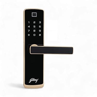 Godrej Smart Lock I Catus Connect I Digital Lock for Wooden Door | 5 in 1 Access I WiFi I Fingerprint I RFID Card I PIN Access I Mechanical Key I 3 Strong Locking Dead Bolts I Champagne Gold