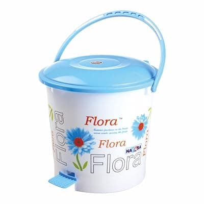 Nayasa Plastic Pedal Bin No 107 with Lid and Floral Print, Multi Purpose Dustbin, Blue