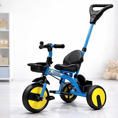 Storio Kids Tricycle with Parental Handle, Bell & Storage Basket | Baby Trike with EVA Wheels & Safety Belt | Tricycle for Kids Age 2–5 Years | Durable Frame | Weight Capacity 30 Kg - Blue