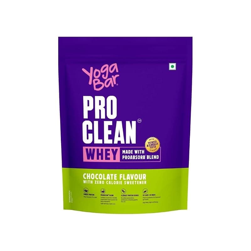 Yogabar ProClean Whey Protein Performance Blend 2 lbs | Chocolate Flavor with Zero Calorie Sweetener | 25g Protein per Serve | Zero-Calorie Sweetener Whey Protein Powder | Clean &amp; Light | Patented &amp; Clinically Tested Pro-Absorb Blend