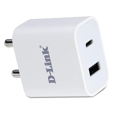 D-Link 20W Dual Port Fast Charger Type-C &amp; USB-A for All Mobiles Phones, Tablets, Power Banks, Smart Watches, Earbuds Etc. Bis Certified, Compact Size &amp; Easy to Carry. - White