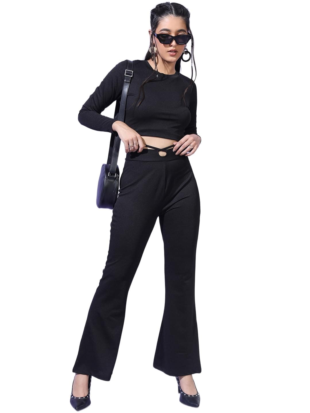 Tokyo Talkies Women's Long Sleeves Round Neck Solid Co-Ords| Stylish Co-Ords | Casual Co-Ords
