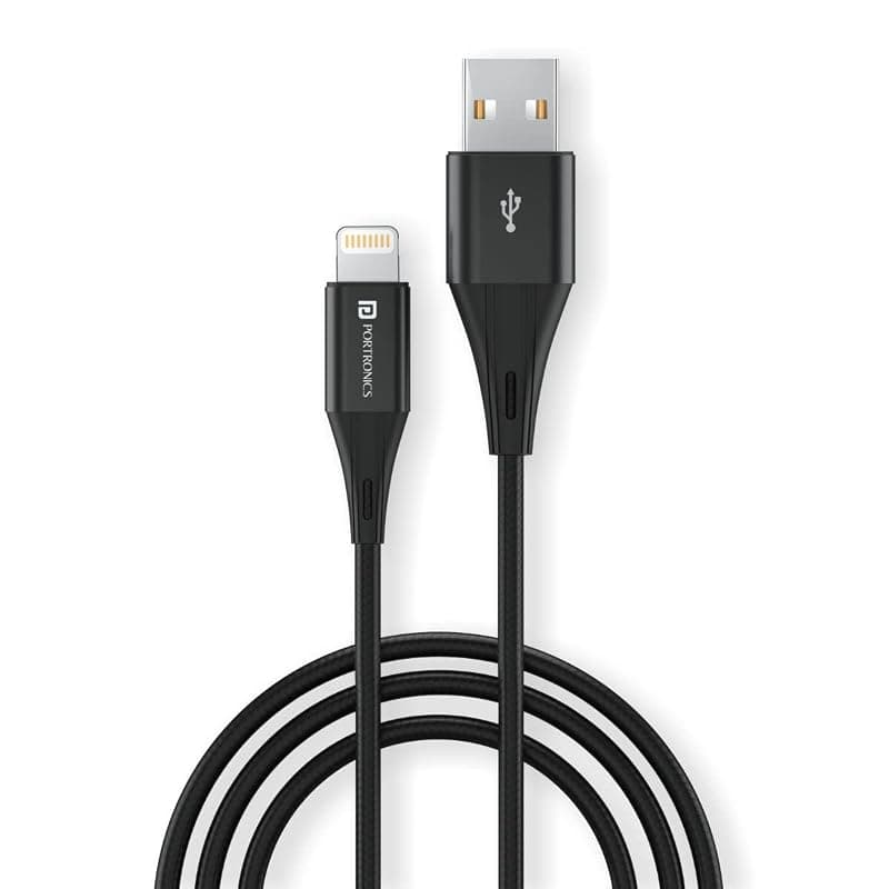 Portronics Konnect B+ 8 Pin Usb Cable 3.0 Amp Output with Charge &amp; Data Sync with 1m (Black)