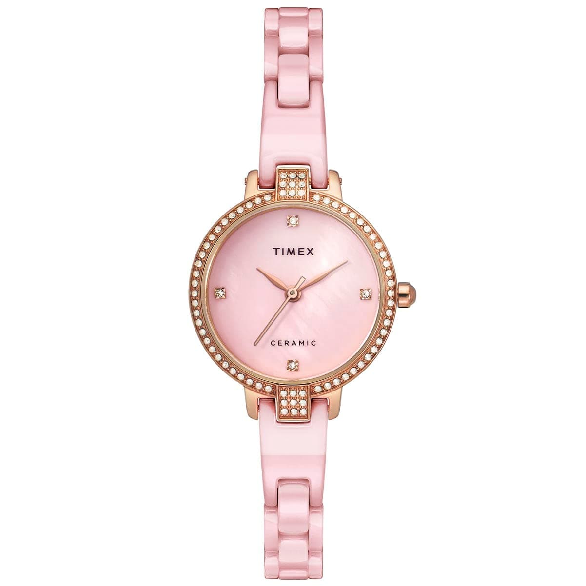 TIMEX Analog Watch for Women with Mother of Pearl Pink Round Dial & Pink Ceramic Bracelet Band Water Resistant Women's Wrist Watches - TWEL15701