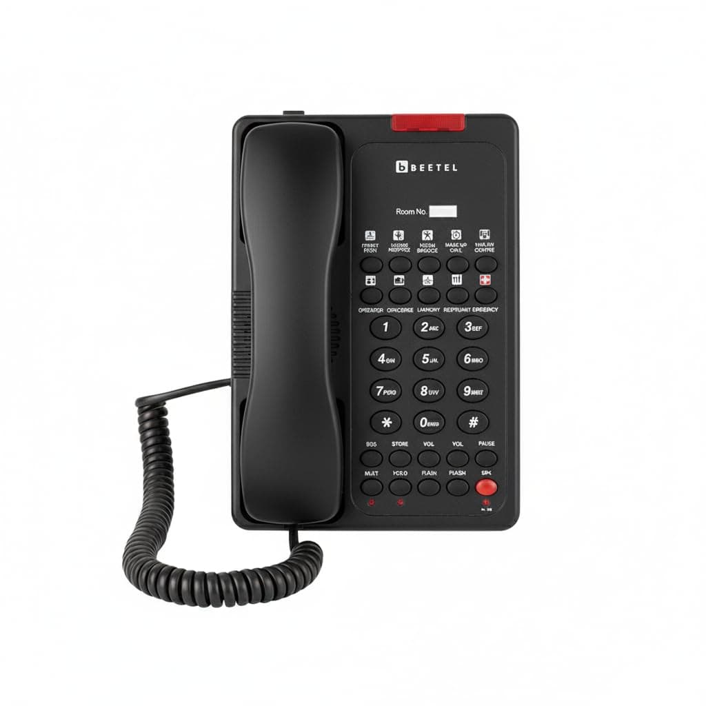 Beetel H95 Hotel Landline Phone,Two way Speaker phone,In use,Ringer & Hold LED,10 Programmable Guest Keys and Flash timing,SOS Function,Hearing Aid Function,Desktop/Wall Mountable,8 Speed Dial (Black)