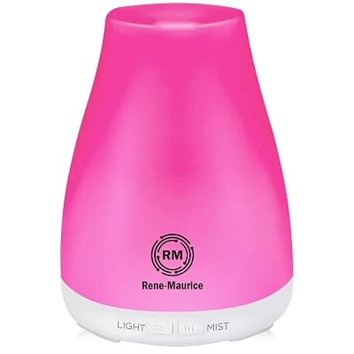 Rene Maurice Ultrasonic Cool Mist Humidifier 200ml for Room Moisture, Baby, Cold &amp; Cough | Aroma Diffuser with Essential Oils, Night Light, Auto Shut-Off, Perfect for Dry Skin &amp; Plants
