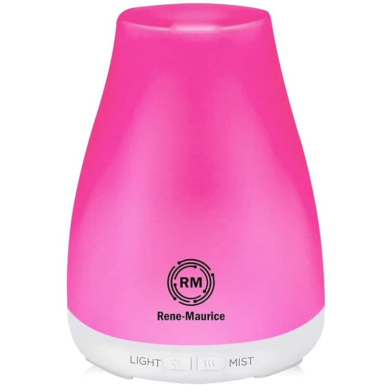 Rene Maurice Ultrasonic Cool Mist Humidifier 200ml for Room Moisture, Baby, Cold &amp; Cough | Aroma Diffuser with Essential Oils, Night Light, Auto Shut-Off, Perfect for Dry Skin &amp; Plants