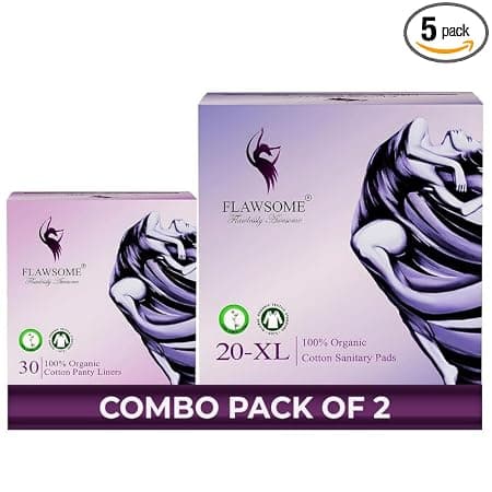 Flawsome 100% Organic Sanitary Pads | High Absorption | Cotton Sanitary Pads | Soft and Rash Free | Toxin-Free (Liner -30 Pads-30, XL)