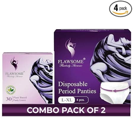 Flawsome Period Pants Full 360-Degree Protection for Heavy Flow & Panty Liner for Light Discharge | Leak-Proof, Rash-Free, Comfortable | Ideal for Maternity | Overnight Assurance | Highly Absorbent Core | Pack of 4 (L + Liner)