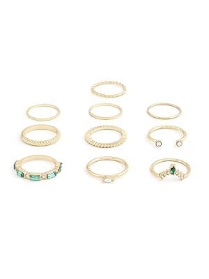 ZAVERI PEARLS Set of 10 Gold Tone Contemporary Stackable Rings For Women-ZPFK13640